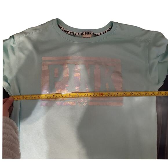 VS PINK Baby Blue Campus Crew Holographic Logo XS - Picture 9 of 11